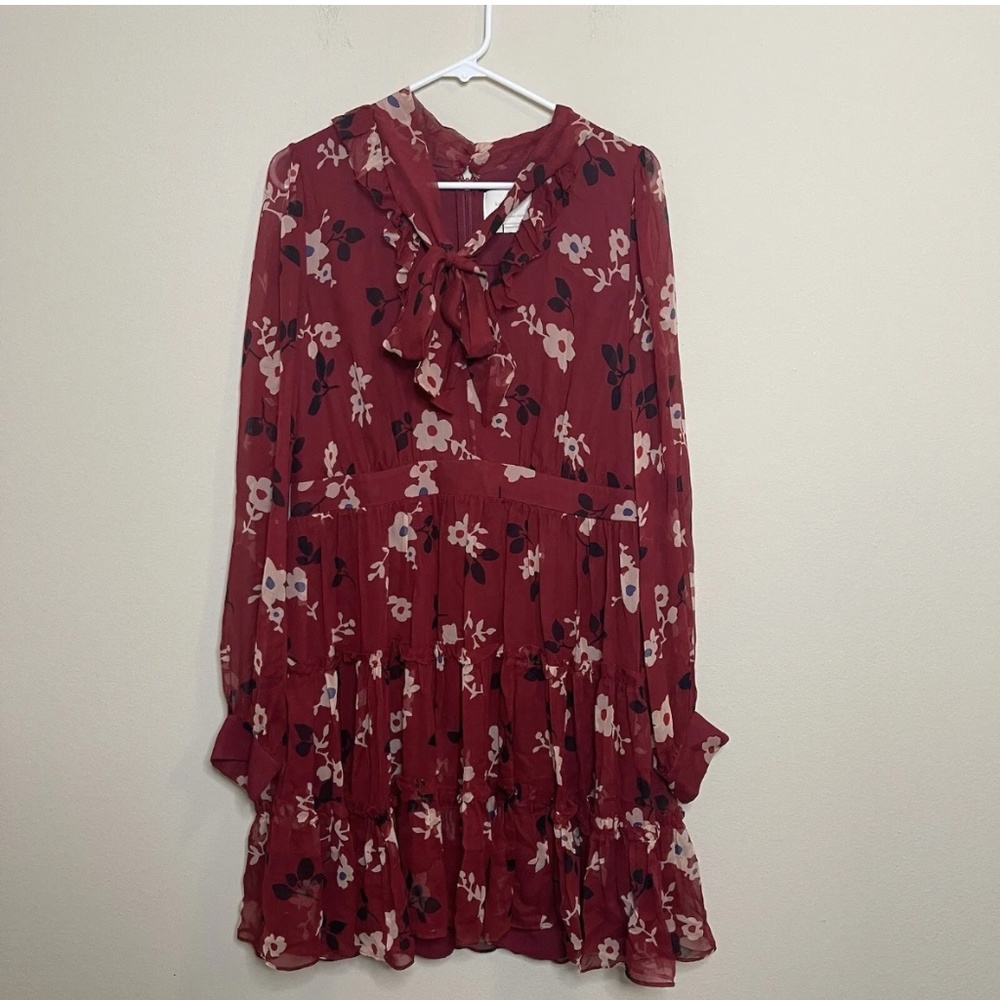 Kate Spade Red Camelia Chiffon Mini A-Line Dress Size 12